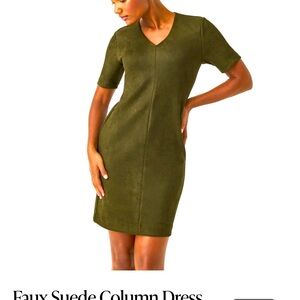 SPANX SUEDE GREEN DRESS V NECK SHORT SLEEVE 15”P 36” L from shoulder
